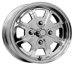 Porsche style 914 2 liter alloy wheels fully polished with chrome center caps, 4 on 130 bolt pattern. 0739-5530, with 4 9/16 inch back spacing.This wheel is 4 on 130 late VW lug pattern. They are only available in 15 inch x 5.5 inch wide. 2 liter alloy wh