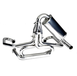 Trimil merged exhaust for VW buggies and Volkswagen baja cars with quiet pack muffler (Made in USA). thunderbird megaduals dual outlets trimil quiet pack muffler 3101-99JC 3103-99JC 3103-99 3101-99PC 3103-99PC The merged collector design will add horsepow