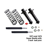 Lowering struts for VW Super Beetle are designed to make your front VW Volkswagen suspension adjustable up to 4 inches. Lower strut housings and shorter length strut inserts are the two essential components necessary to getting your car lowered. Additiona