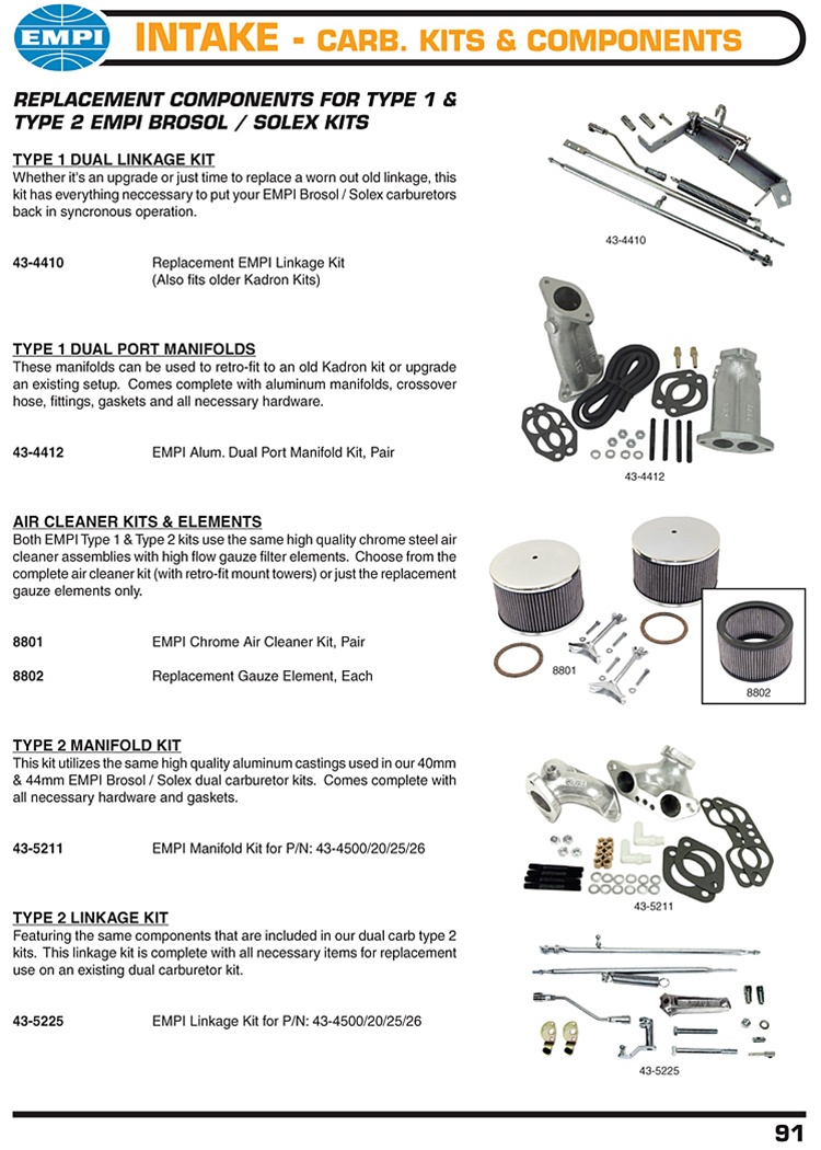 thumbnail image 2 of EMPI 43-4430 Dual 40mm Kadron Style Carburetor Kit W/ Twist Linkage For VW Bug / Buggy 2 of 3