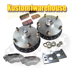 This is a made in USA new Bus billet front disc brake kit with Wilwood 4 piston calipers, 5 on 205 VW Volkswagen lug bolt patterns or Porsche 5 on 130mm for VW Volkswagen Bus, Camper, single cab, double cab, transporter 1955-1964, 1964-1967, 1968-1970. Th