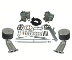 Empi 40MM Dual Brosol Solex Kadron carburetors for VW Volkswagen 43-4400 kit aluminum dual port manifolds, chromed air cleaners with washable gauze filters and hex bar linkage. Kit is complete with quality hardware, gaskets, fittings, hoses and instruc