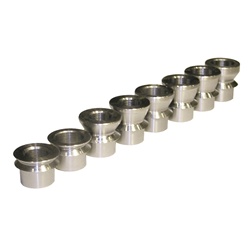 High angle misalignment stainless steel spacers are a necessary component when using heim joints and trying to achieve extreme amounts of travel. Misalignments are measured by the hole size in the heim joint or uniball, bolt size through the center of the
