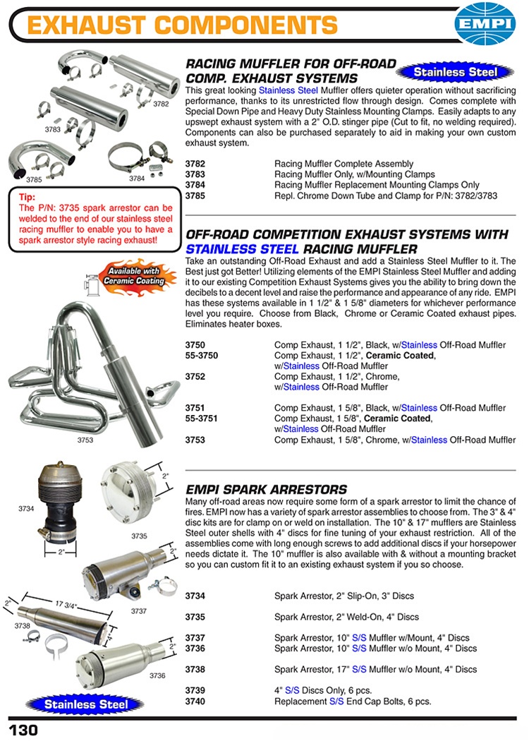 U bends, bolt on and weld on stainless spark arrestors and racing mufflers for VW Volkswagen Racing Muffler for Off-Road Comp. Exhaust Systems This great looking Stainless Steel Muffler offers quieter operation without sacrificing performance, thanks to i