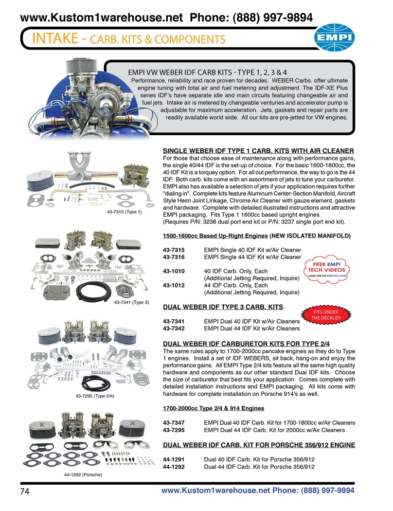 Empi dual 34mm epc ict carburetors weber kits with hex cross bar linkage, chrome gauze air cleaners, single and dual port aluminum manifolds for buggy, sandrails, baja bug and VW Volkswagen Type 1, 2, 3, 4 Beetle ict. EMPI VW Dual EPC 34 Carb Kits for Typ