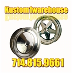 Made in USA CMS (Custom Metal Spinning) spindle mount wheels for VW Volkswagen will bolt on to you front end spindle without any brake drum or hub. Spindle mount wheels are commonly used on sand cars and light weight buggy applications when front brakes a