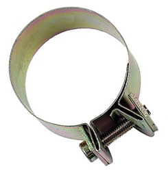 113255341A, This is a wide clamp that originally fits a stock Vw Volkswagen muffler and heater boxes. It clamps the fresh air intake from the stock muffler to the top of the heater boxes. 1 car requires 2 clamps