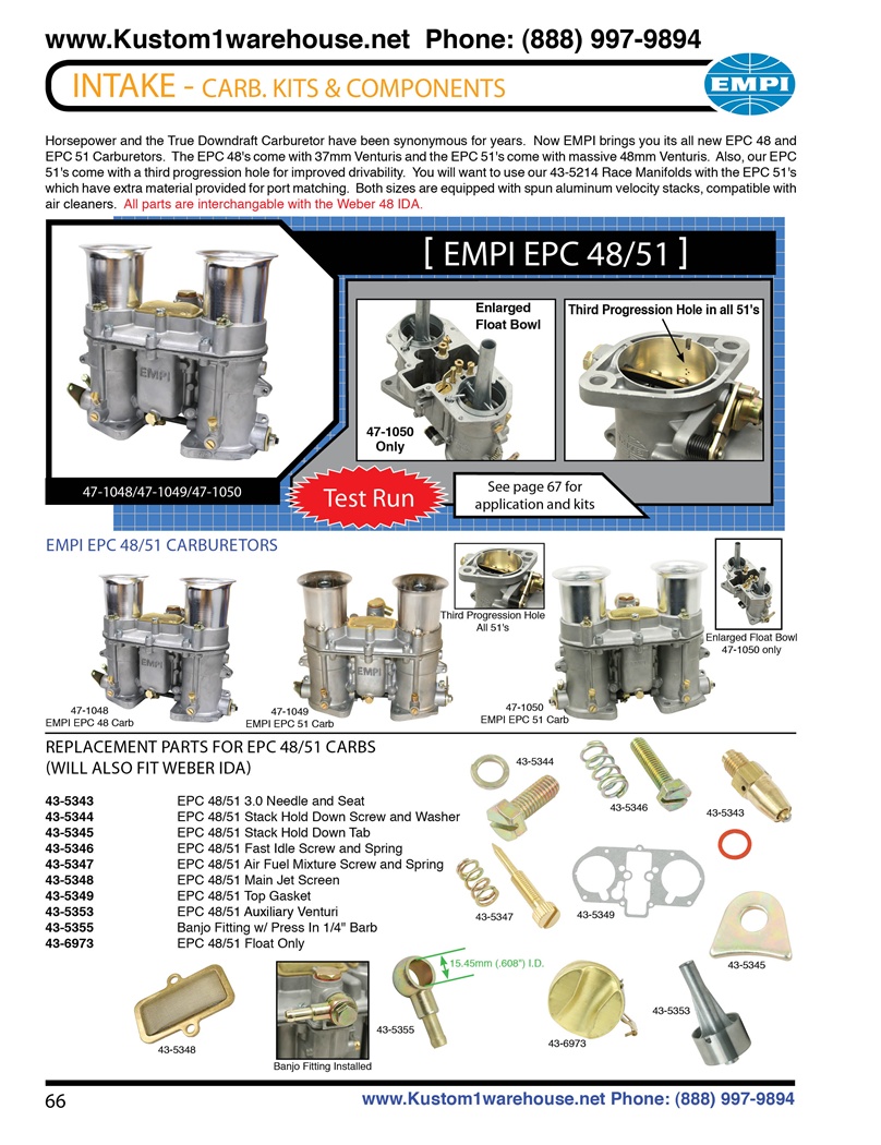 Empi 48mm and 51mm epc ida weber carburetors with spun velocity