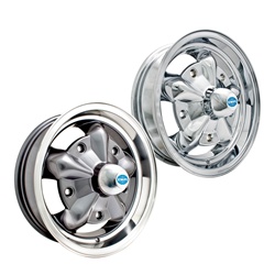 Chrome and painted with polished edge Torque star Empi alloy wheels for VW Volkswagen 5 on 205 bolt pattern (American Racing Torque thruster style wheel). The superb quality reproduction wide 5 Torque star thruster alloy wheel for VW Volkswagen from Empi.