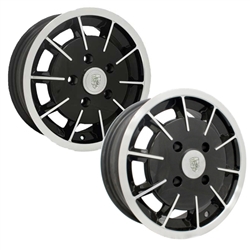 Painted and chromed Porsche style 2 liter 914 alloy wheels Made by Empi for VW Volkswagen.0739-5530, 9681, with 4 9/16 inch back spacing.This wheel is 4 on 130 late VW lug pattern. They are only available in 15 inch x 5.5 inch wide. These wheels require s