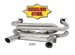 Header GT style exhaust systems 1, 2 or 4 tip mufflers for VW Volkswagen. GT STYLE EXHAUST SYSTEMS European looks with Quiet Muffler featuring 1, 2 or 4 Chrome Exhaust Tips with built-in resonators for that unique "GT" sound. Complete with hardware and al